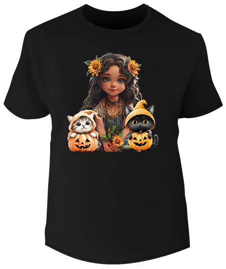 Cute Hippie Girl cats in pumpkins